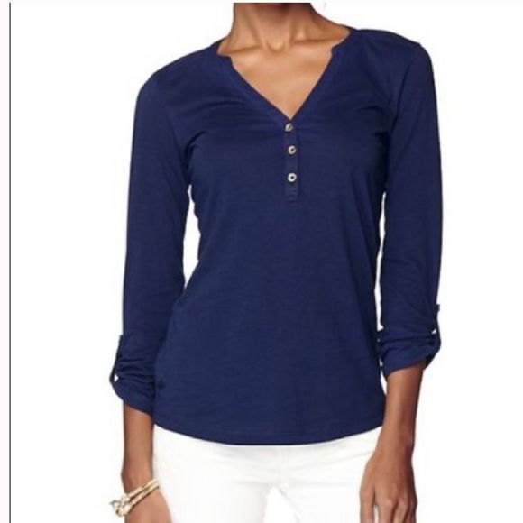 Lilly Pulitzer Tops Lilly Pulitzer0 Pima Cotton Janelle Navy Blue Henley Top Poshmark